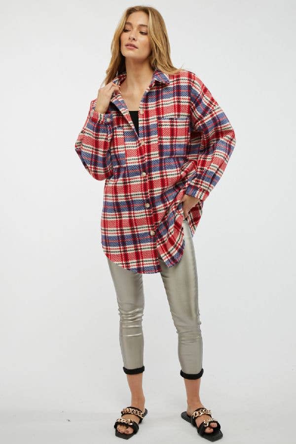 Davi & Dani - Vente Veste-chemise – femme - PLUS VESTE BOUTONNÉE À CARREAUX AVEC POCHE POITRINE6