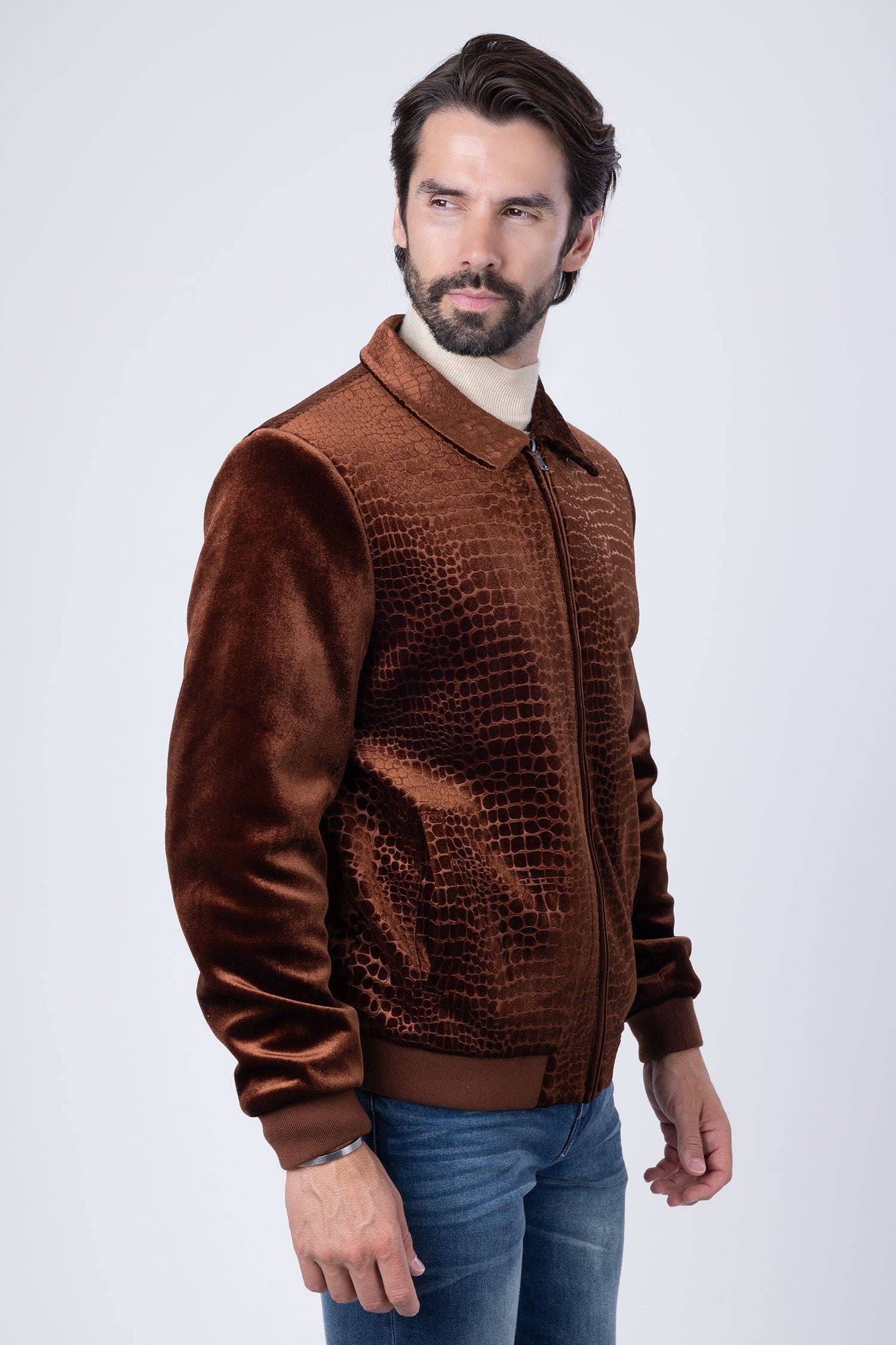 BARABAS - Vendita all'ingrosso Bomber - Uomo - Bomber da uomo in velluto con motivo coccodrillo 4BH885