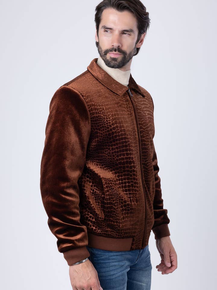BARABAS - Vendita all'ingrosso Bomber - Uomo - Bomber da uomo in velluto con motivo coccodrillo 4BH885