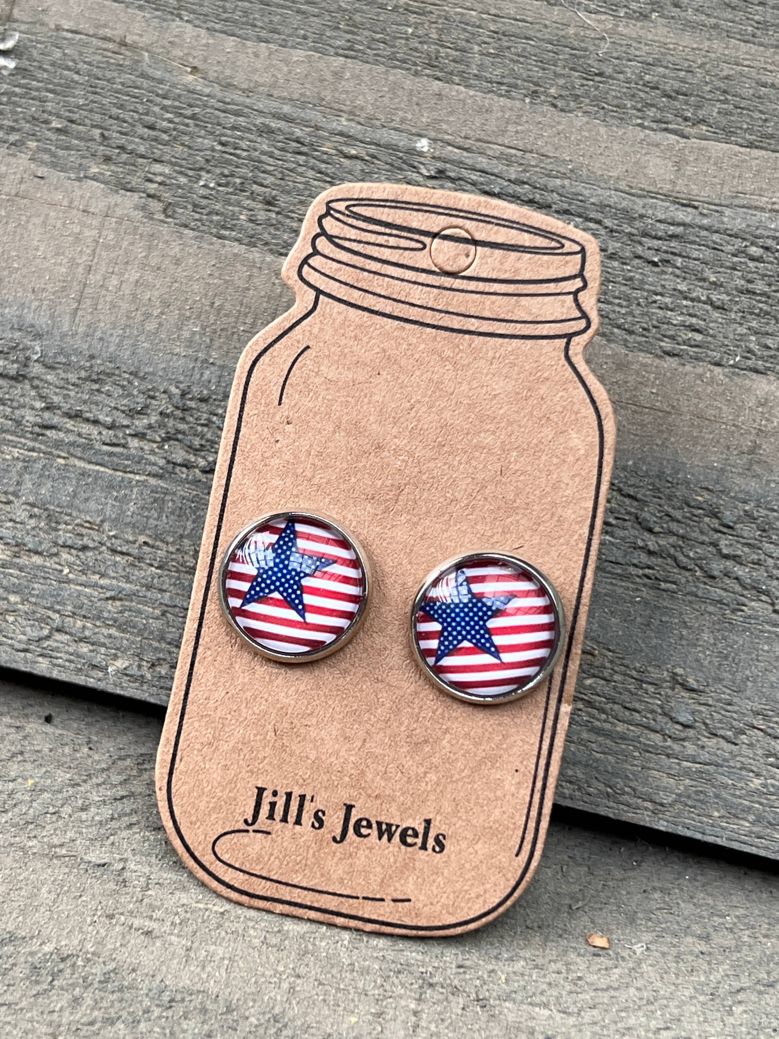 Jill's Jewels - Wholesale Stud/Post Earrings - Stars and Stripes Red white and blue usa  Stud Earrings1