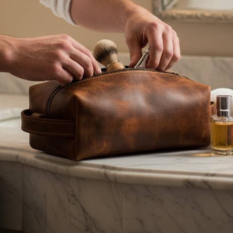 Genuine Leather Unisex Dopp Kit - Rustic Brown for wholesale by Sixtease Bags USA