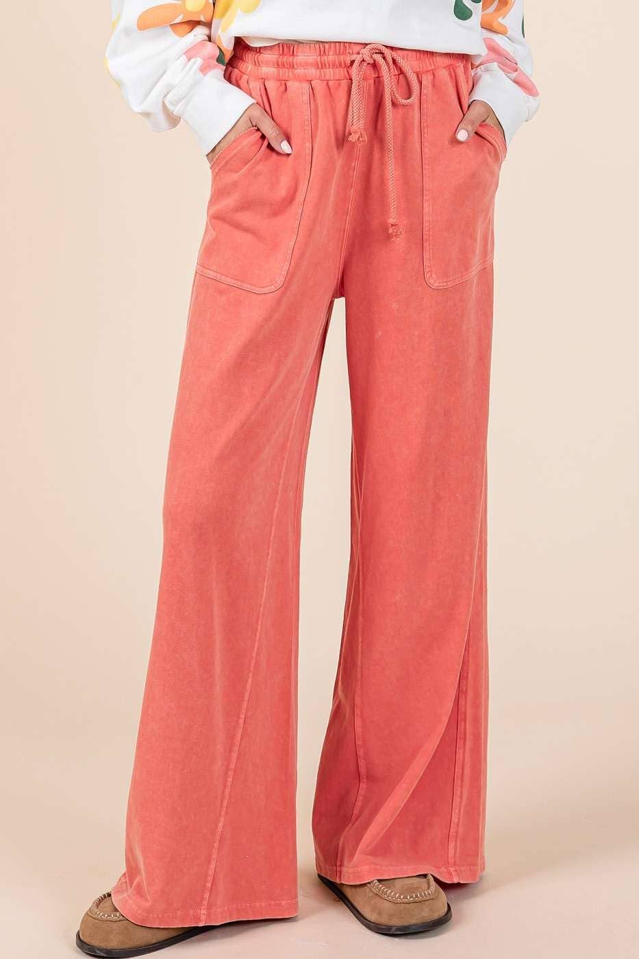 mittoshop - Wholesale Pants - Women's - MINERAL WASH FRENCH TERRY WIDE LEG PANTS24