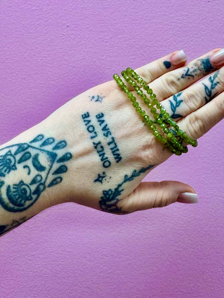 Natural Peridot Faceted Bracelet 4mm for wholesale by Luxury House of Crystals