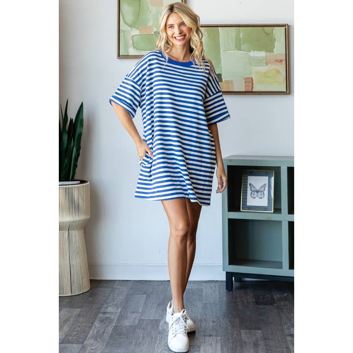 Veveret - Wholesale Dress - Women's - Stripe Knit Pullover Oversized Tee Dress