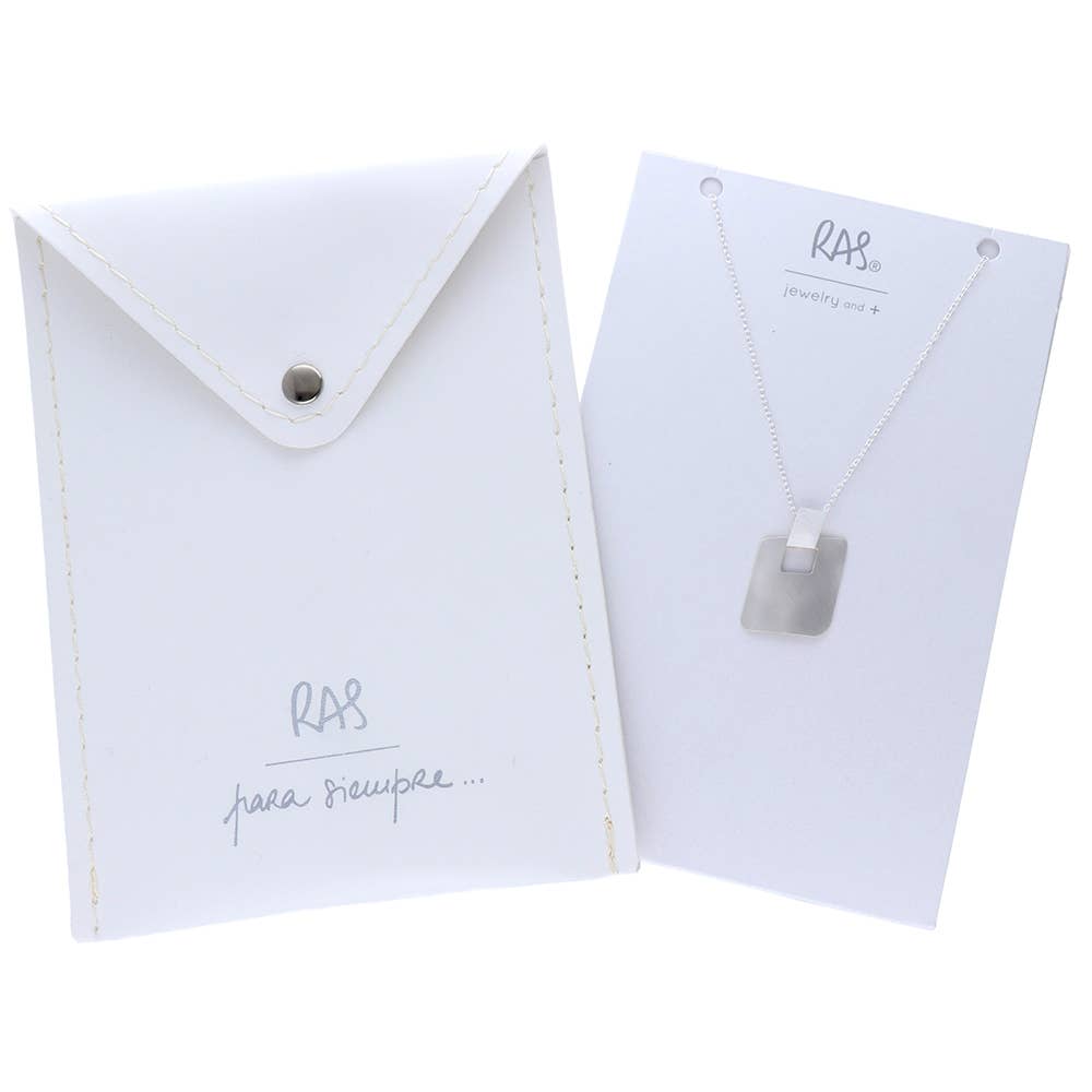 RAS - Wholesale Pendant/Charm Necklace - MiniZen Square Silver Plated Short Pendant1