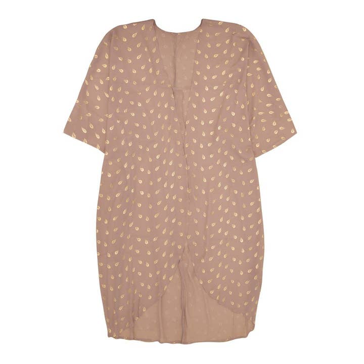 #Breeze - Zandkimono met verenprint in goud - One Size voor wholesale door Dropps By Szhirley
