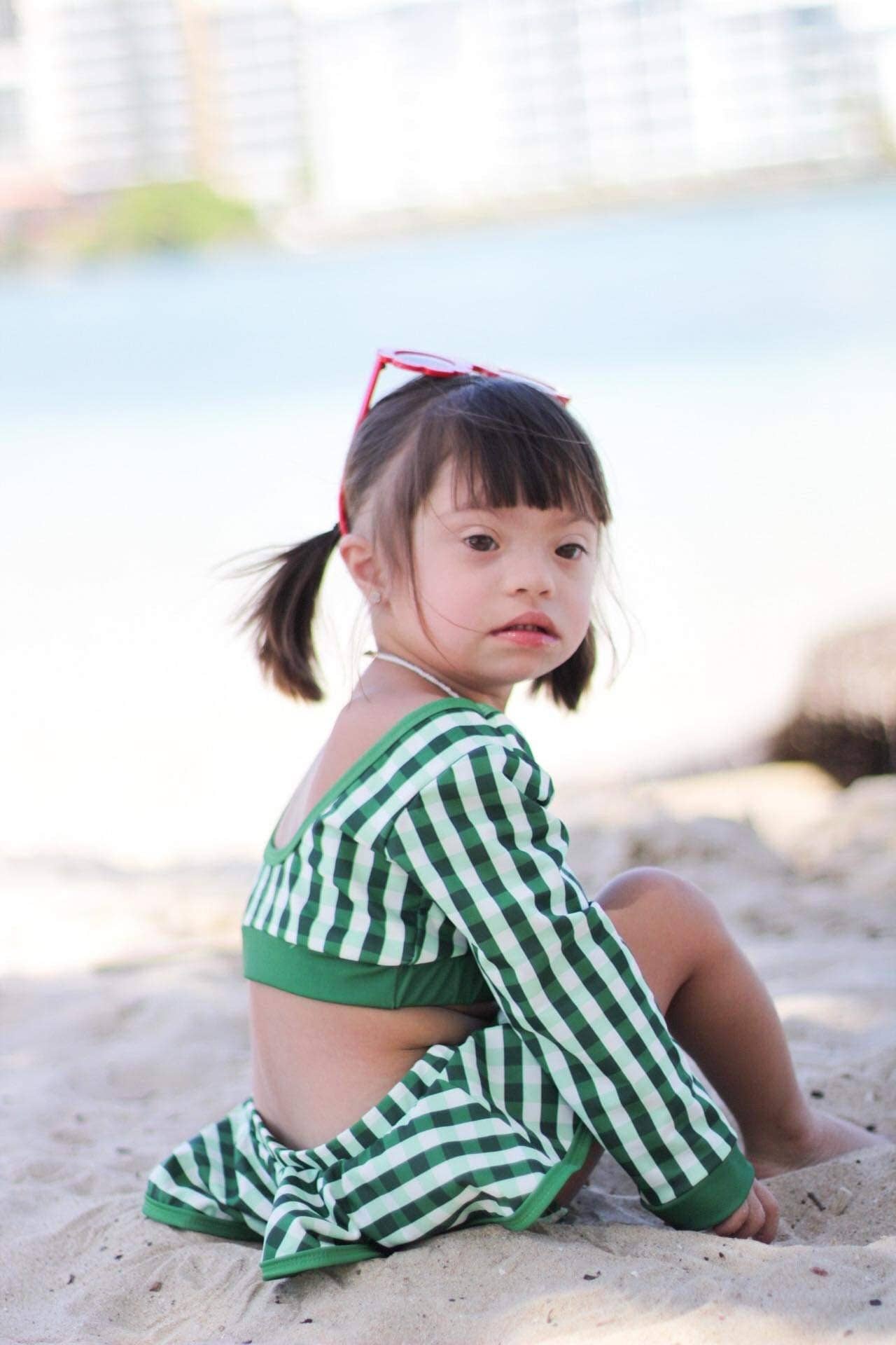 Sugar Bee Clothing – wholesale Two-piece swimsuit – Kids – Girls Swimsuit - Skirt Bikini -Green Gingham6