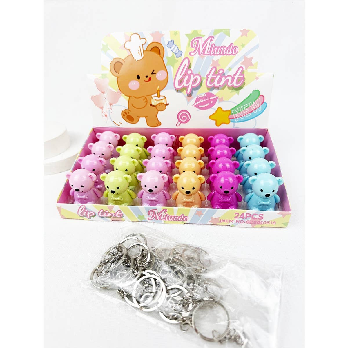 MIX COLOR Bear Colored Lip Tint with Key Chain for wholesale on Faire6