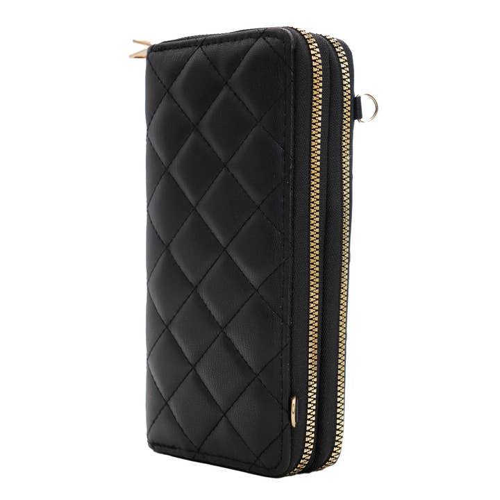 Cap Zone – Carteira - Mulher por atacado – Carteira Continental de Couro PU Matelassê Diamond com Duplo Zíper e Alça de Ombro1