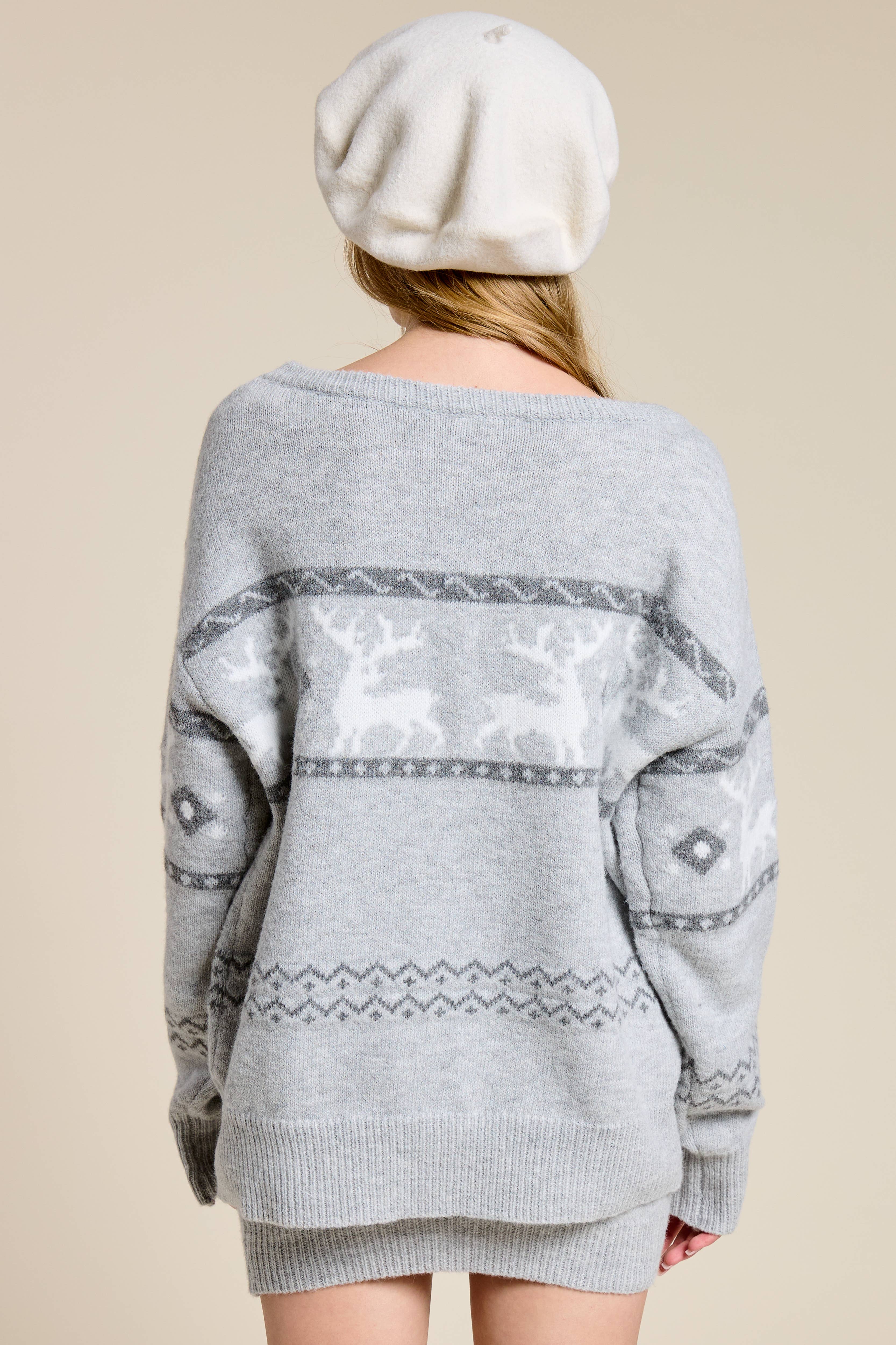 Mimosa - Wholesale Top & Skirt Set - Women's - Reindeer Jacquard Knit Sweater and Skirt Set5