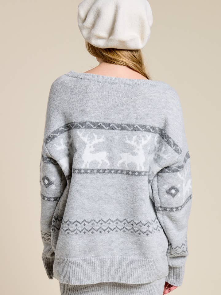 Mimosa - Wholesale Top & Skirt Set - Women's - Reindeer Jacquard Knit Sweater and Skirt Set5