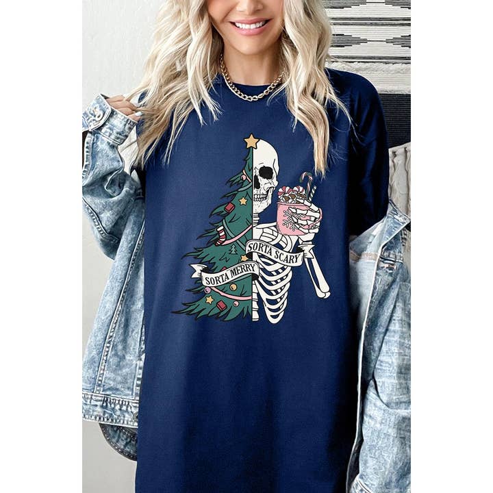 COLORBEAR – Großhandel T-Shirt (Grafikdruck) – Damen – IRGENDWIE FRÖHLICH, IRGENDWIE GRUSELIG, WEIHNACHTEN, SKELETT, SCHWERE BAUMWOLLE6