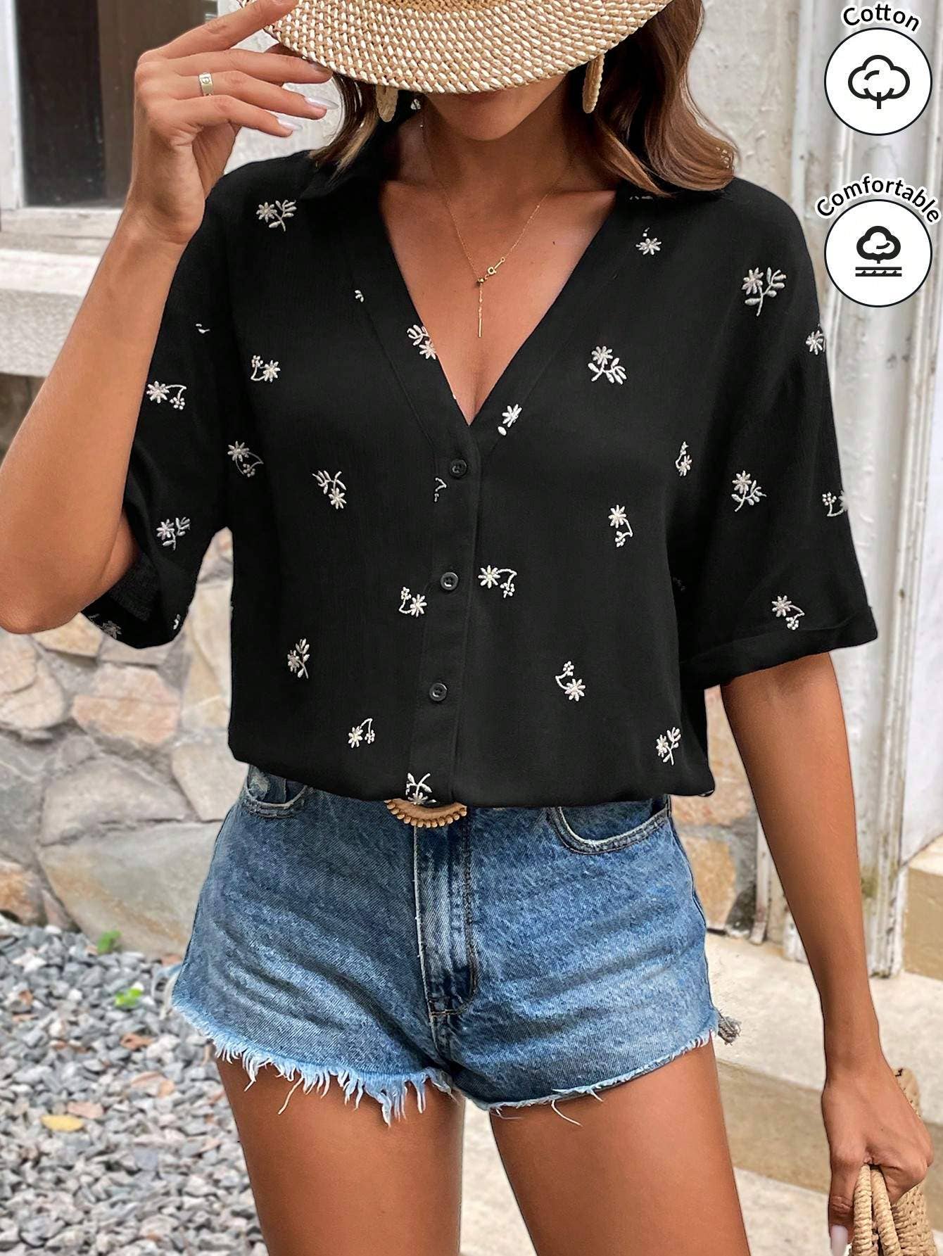 Flarix - Wholesale Button Down Shirt - Women's - shirt navy blue top office wear casual women shirt1