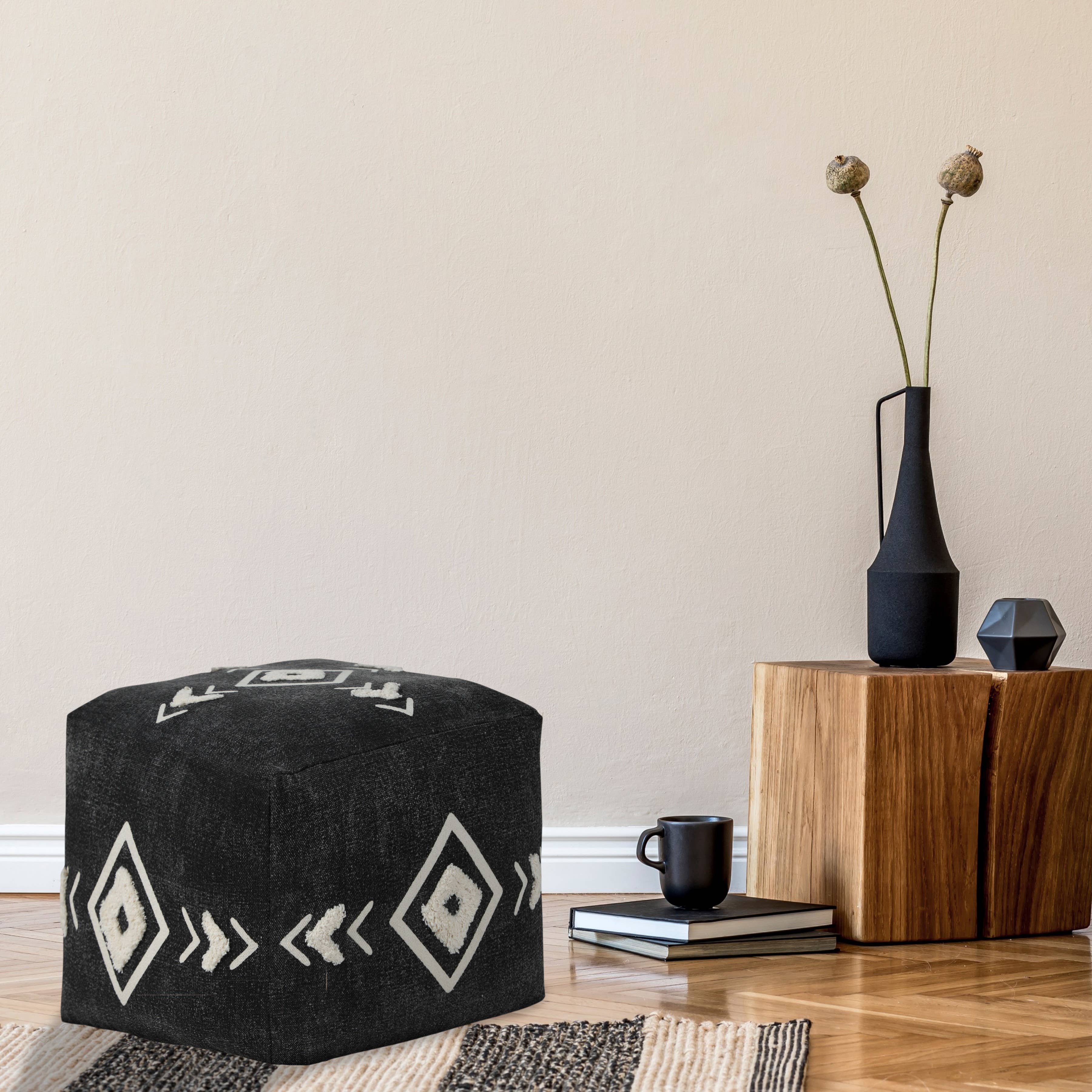 LR Home - Wholesale Pouf - Textured Diamond Medallion Pouf Ottoman5