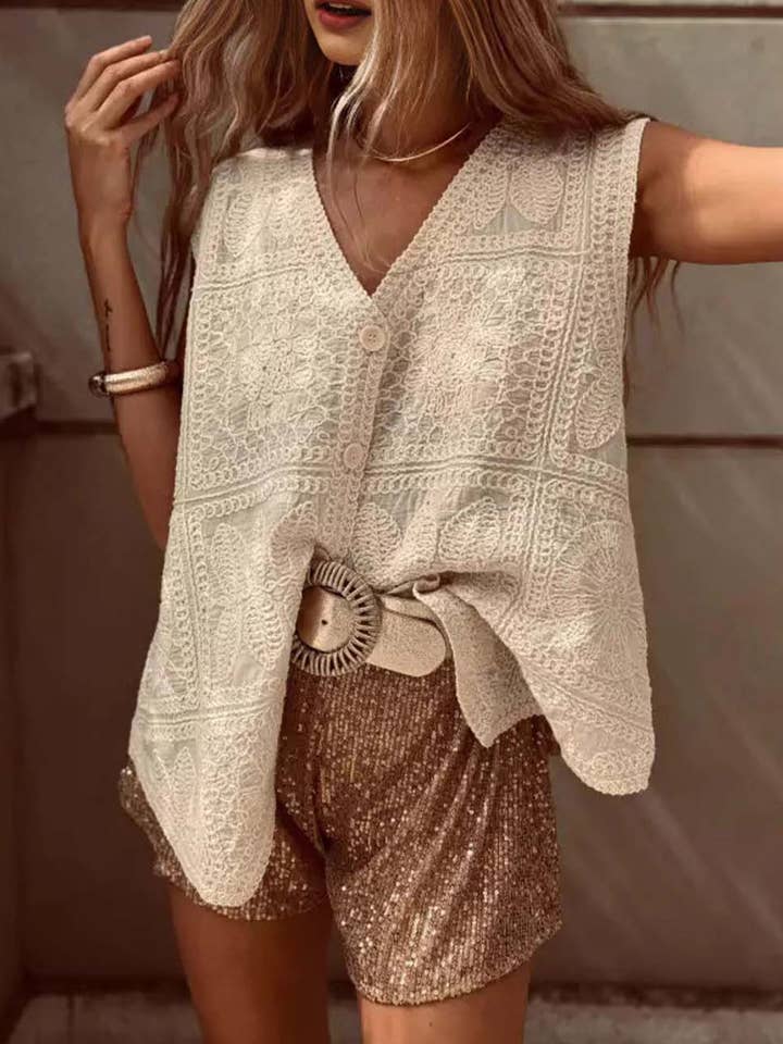 Elegant V-Neck Embroidered Vest Top DP25D915 for wholesale by Dipped Shop