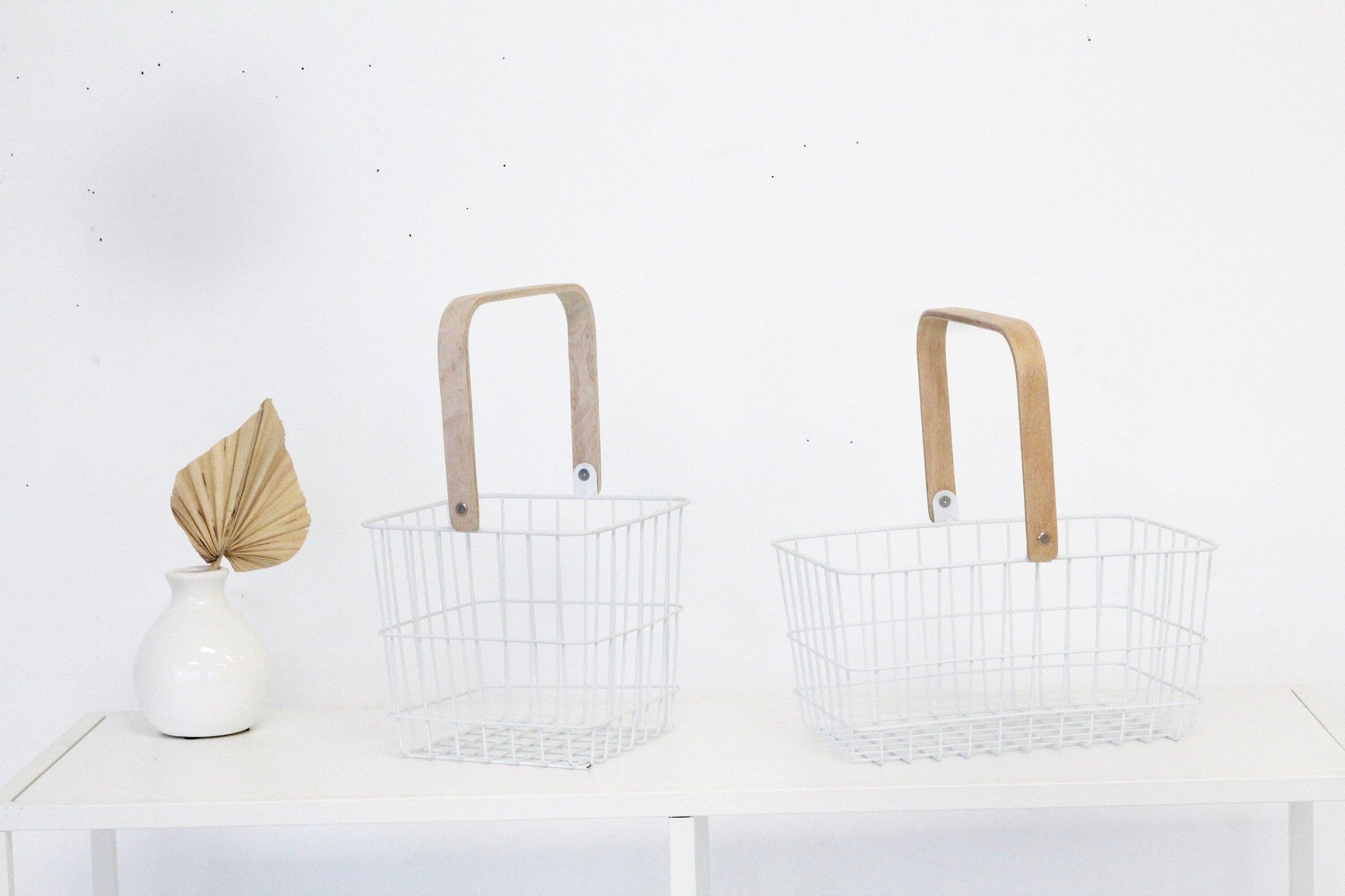Sprout & About - Wholesale Basket - White Metal Wire Basket with Wooden Handle2