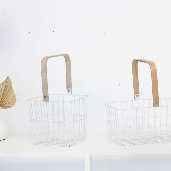 Sprout & About - Wholesale Basket - White Metal Wire Basket with Wooden Handle2