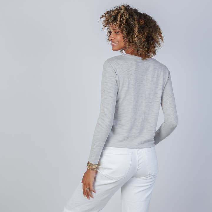 Celia Perfect Length Tee in Light Gray - Long Sleeve for wholesale by erin gray