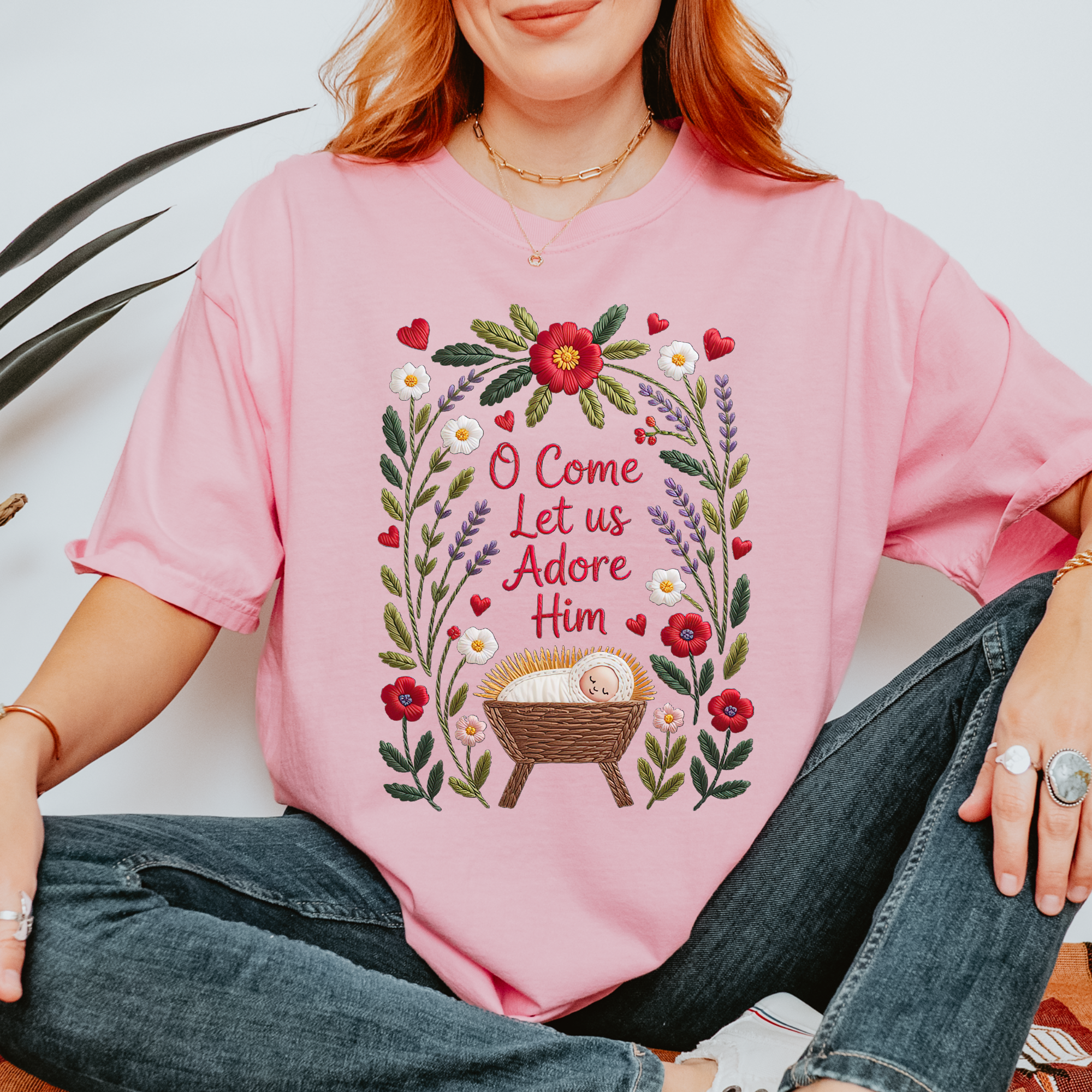 Scripted Pearl - Wholesale T-Shirt (Graphic) - Women's - O Come Let Us Adore Him Comfort Colors Christmas T Shirt6
