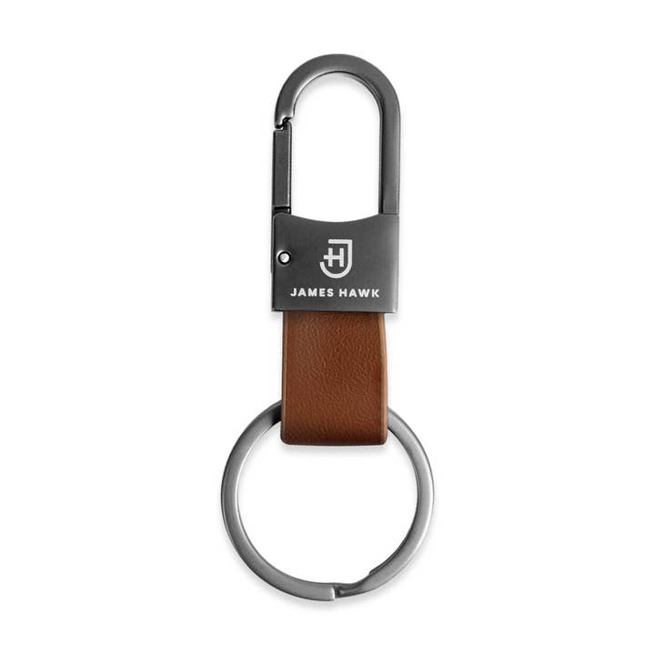James Hawk - Vente Porte-clés – unisexe - Porte-clés en cuir naturel pour homme avec mousqueton métal gris canon1