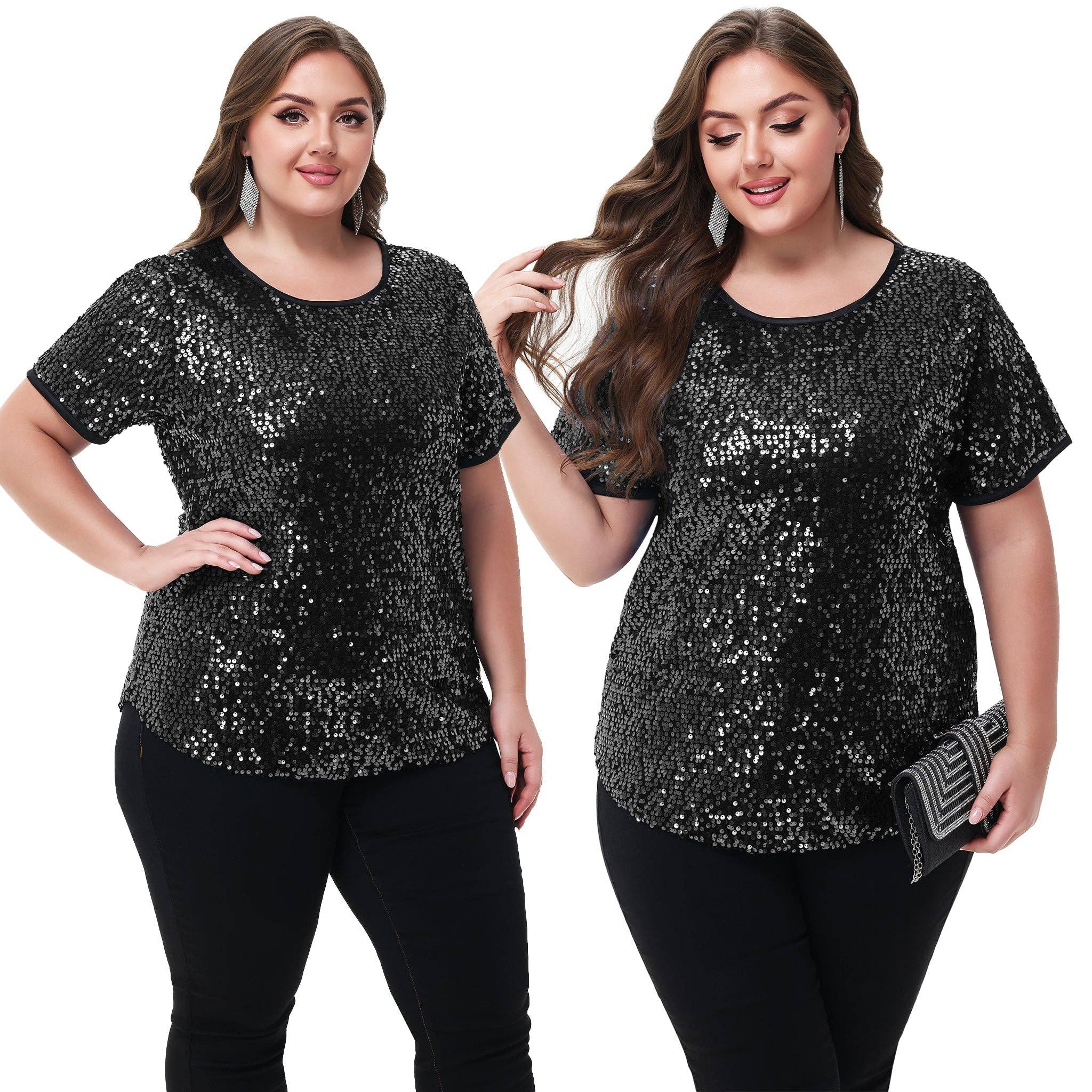 Anna Kaci Wholesale - Wholesale Blouse - Women's - Sequin Tops Plus Size Sparkle Glitter Party Blouse4