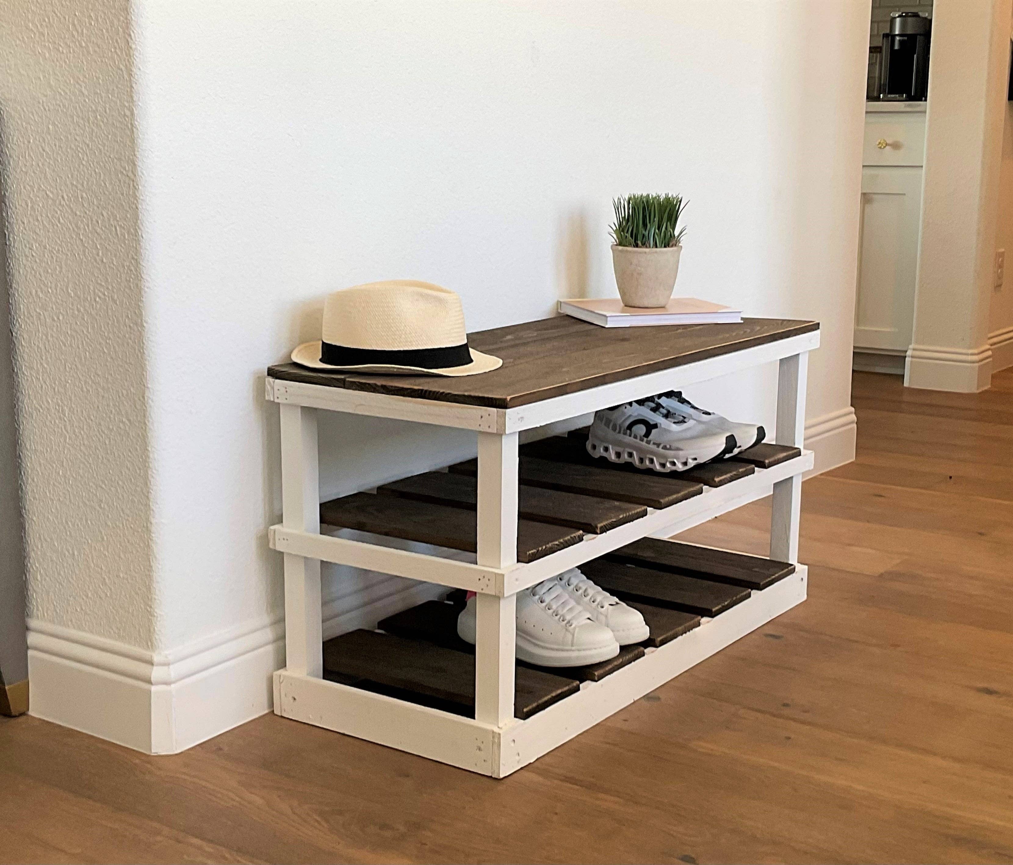 Intrinsic Haven - Vente Étagères à chaussures - Banc-rangement rustique en bois à deux étages pour chaussures20