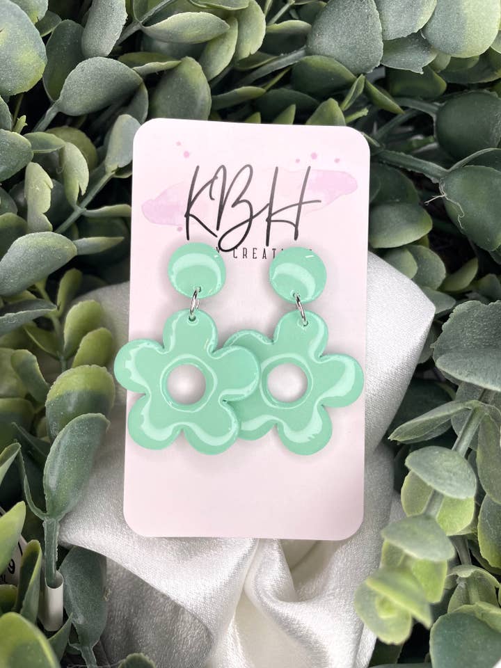 Glitter Flower Dangle Handmade Clay Earrings for wholesale by KBH CREATIONS