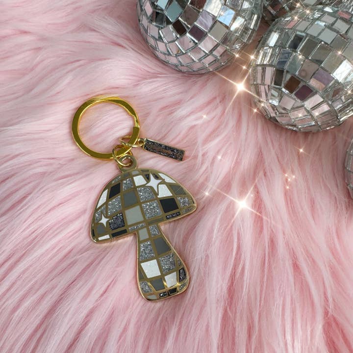 Wildflower + Co. - Wholesale Keychain – Women's - Disco Mushroom Enamel Keychain1
