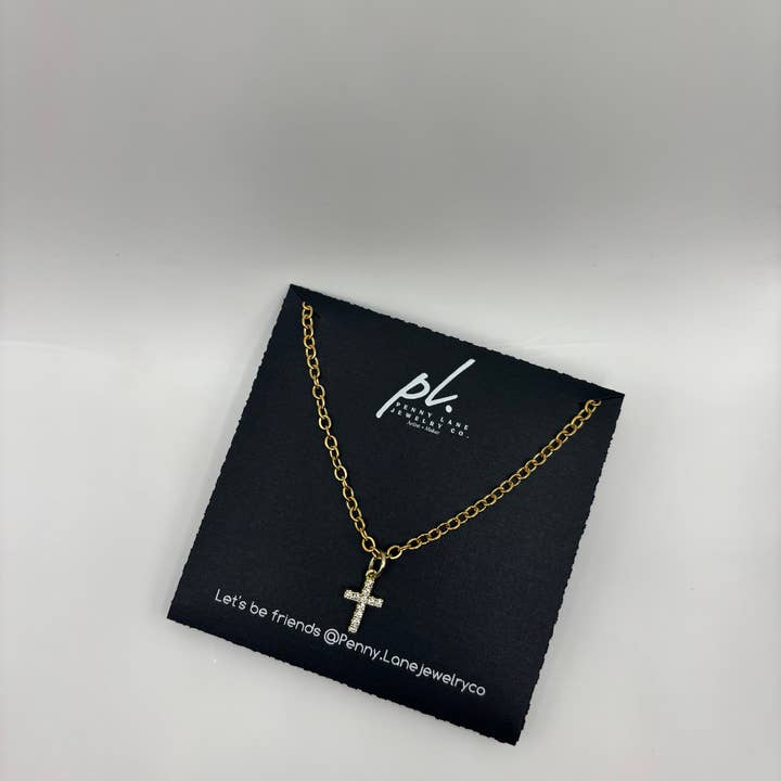 Penny Lane Jewelry Co - Vente Colliers à pendentif - Collier croix délicate minimaliste en strass couleur or Annie4