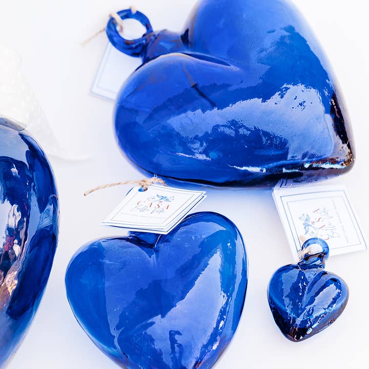 Casa Bella Vida – Großhandel Verzierung – Herz aus geblasenem Glas, Kobaltblau, Größe M