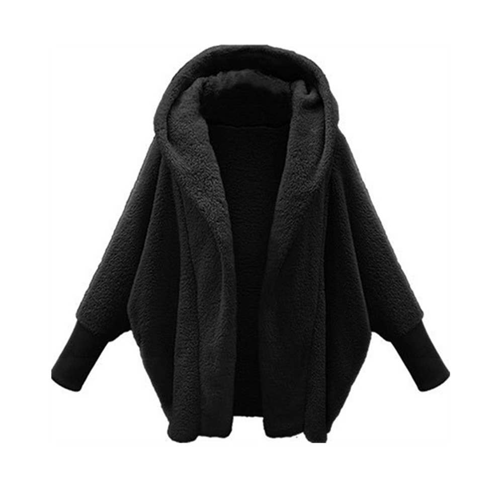 Lily Clothing - Vente Manteau – femme - MANTEAU MOELLEUX À CAPUCHE À MANCHES LONGUES DE COULEUR UNIE0