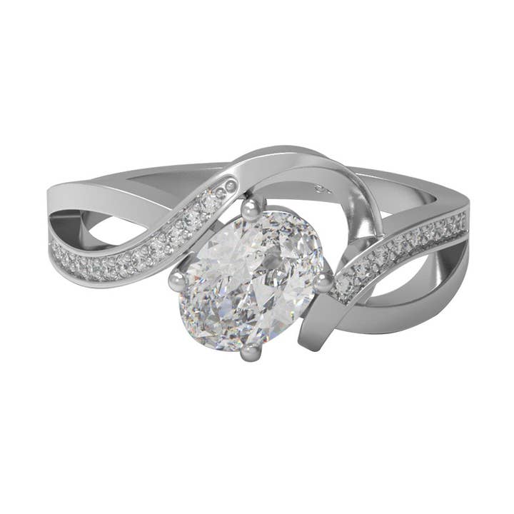 Bague en argent sterling 925 avec moissanite ovale 7x5MM et anneau en ruban pour la vente par Star Joya