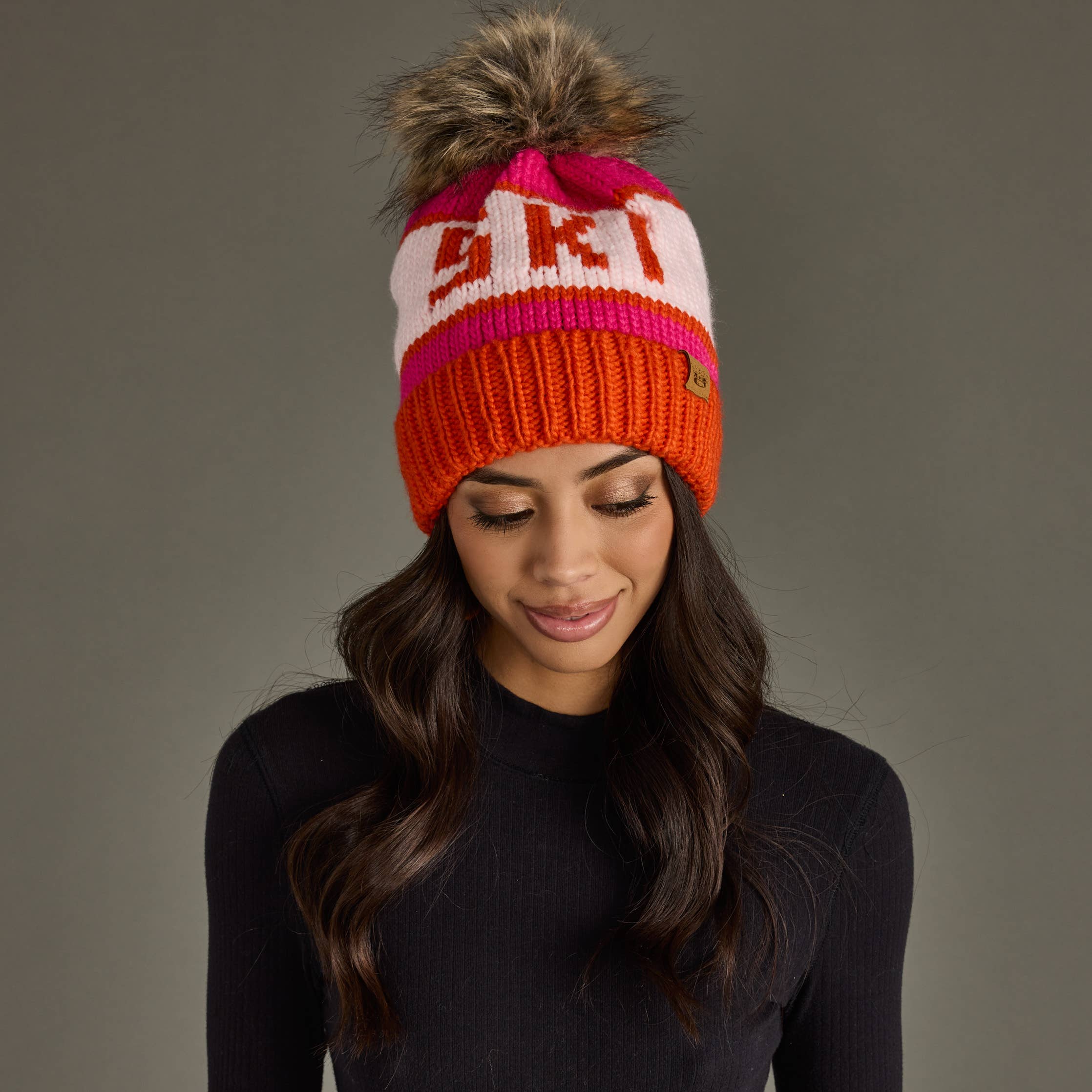 Panache Apparel Co. - Wholesale Beanie - Women's - Orange, Blush & Pink Ski Pom Hat0
