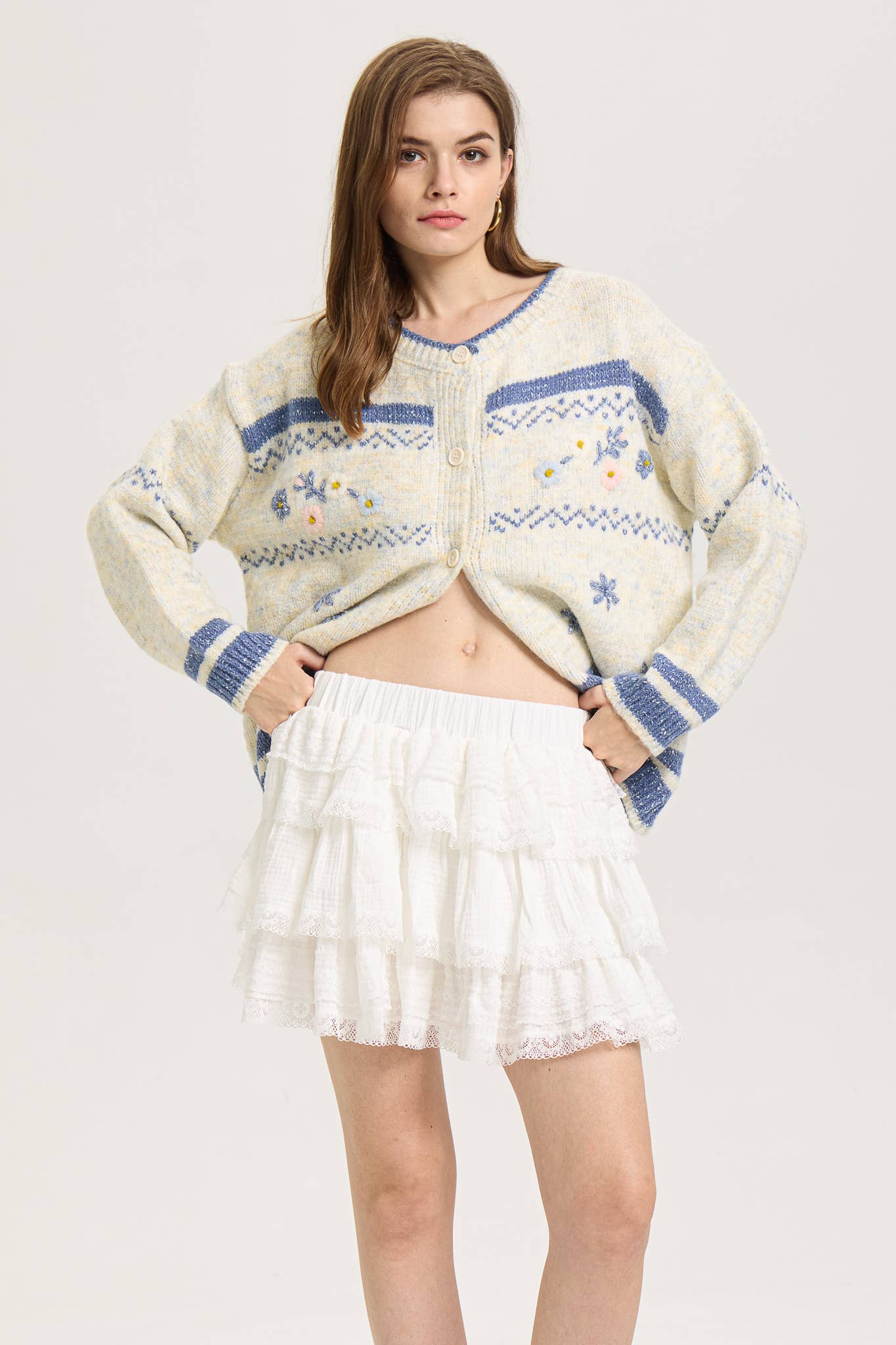 ROSIE POSIE – Großhandel Strickjacke – Damen – RP2587 - Strickjacke mit Knöpfen und Frostblumenmuster9