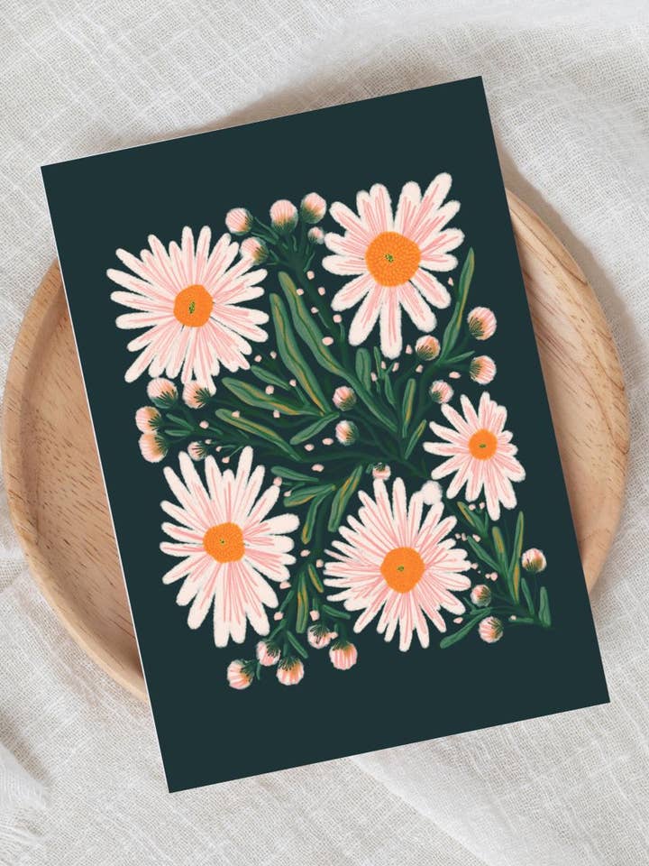 Hverdagskort - Margueritter på Mørkeblå for engroshandel hos Vivian Sofia Designs
