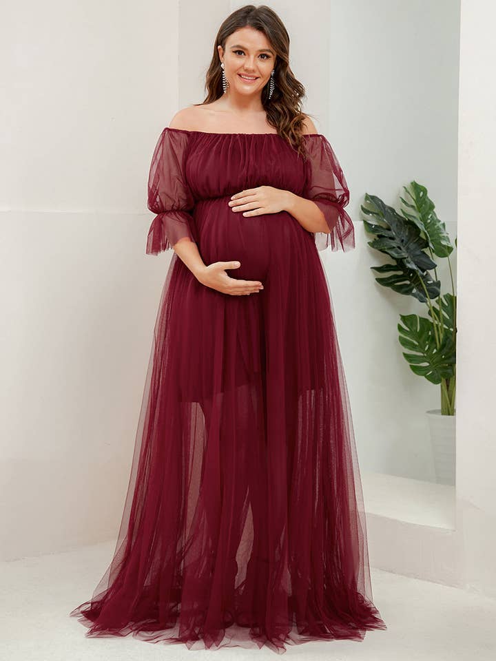Ever-Pretty - Wholesale Dress - Maternity - Plus Size Puff Sleeves Mesh Maternity Dress9