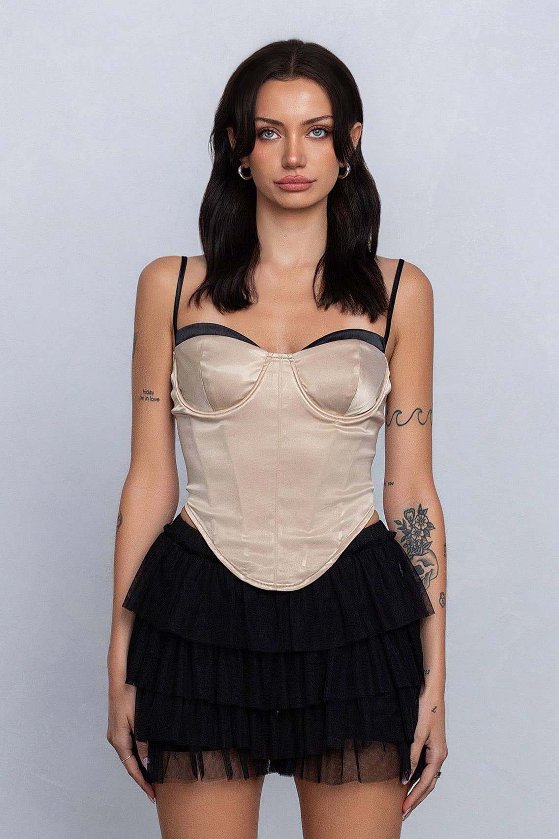 No Vacancy - Vente Bustier – femme - Camisole bustier à bretelles spaghetti en satin bicolore4