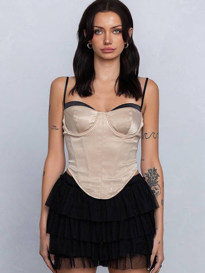 Two tone satin spaghetti strap bustier cami for wholesale by No Vacancy