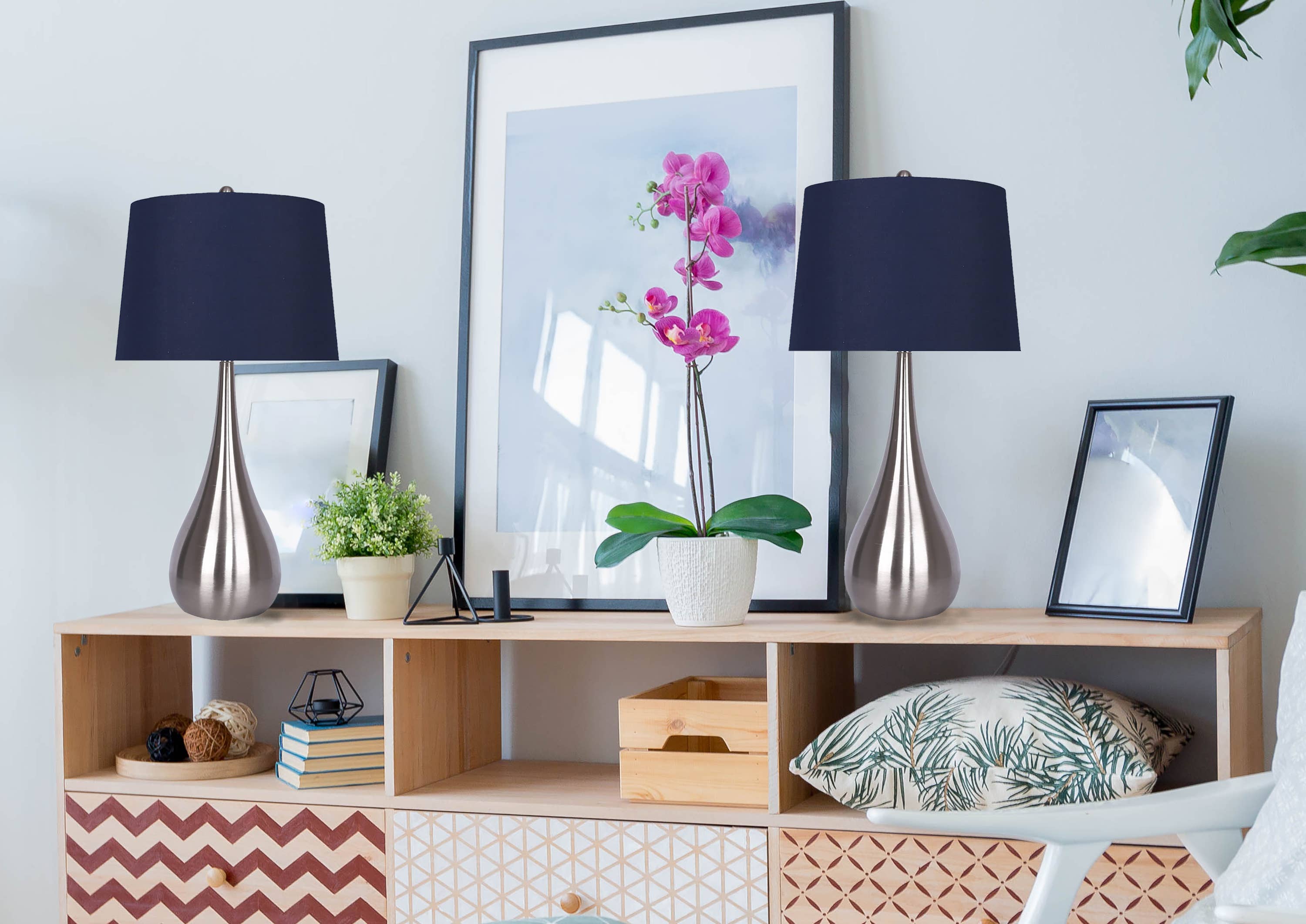 LumiSource and Grandview Gallery - Wholesale Accent/Desk Lamp - 29" Pebble Metal Table Lamps Teardrop Linen Shades (2PK)33