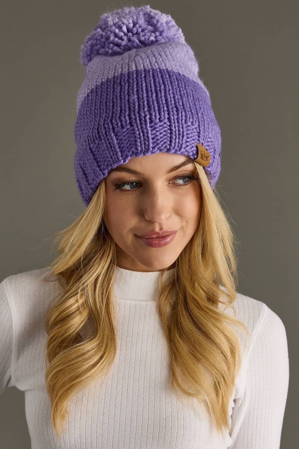 Panache Apparel Co. - Wholesale Beanie - Women's - Lt. Purple & Purple Color Block Pom Hat1