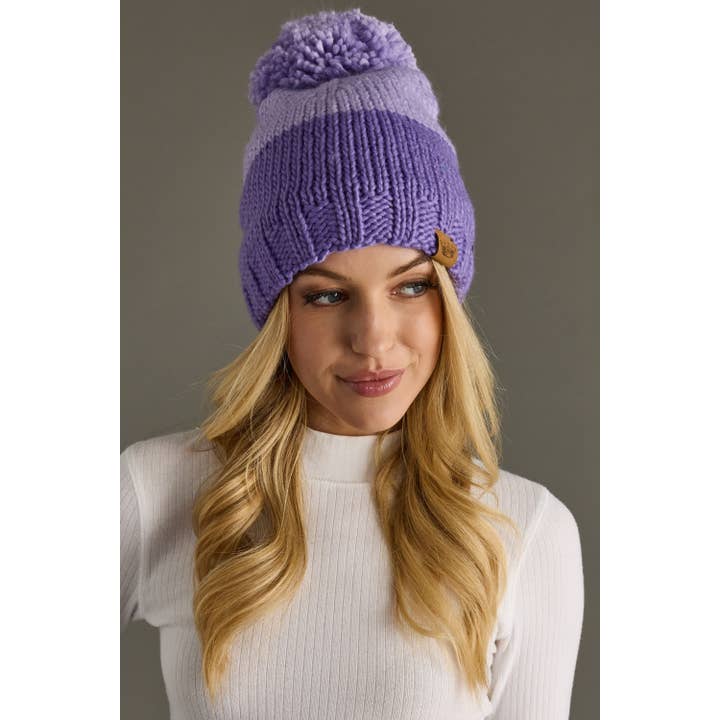 Panache Apparel Co. - Vendita all'ingrosso Berretto - Donna - Berretto Pom a Blocchi di Colore Lt. Viola & Viola1