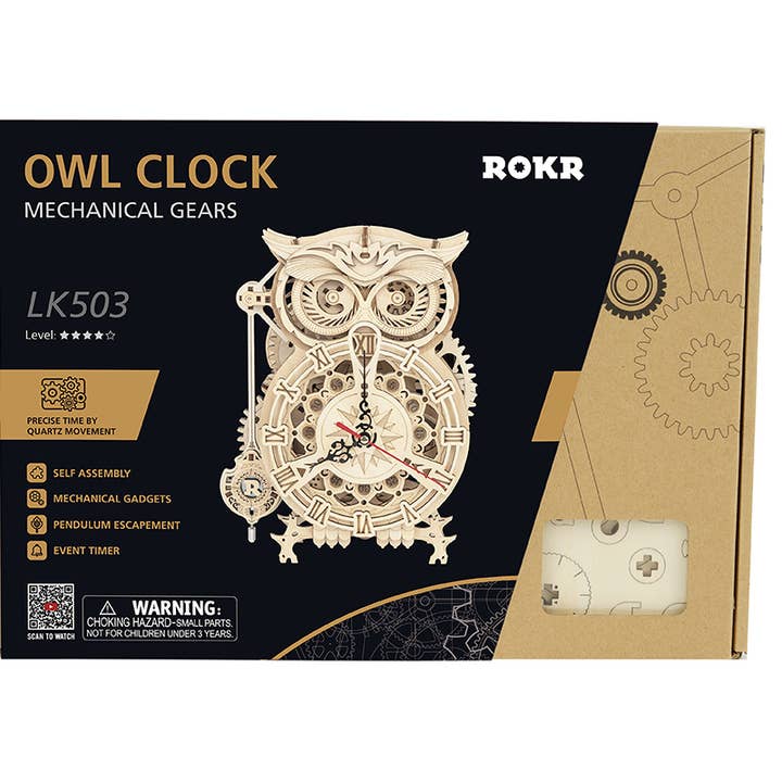 Robotime - Wholesale DIY Craft Kit - ROKR Owl Clock Model LK503 Battery Mechanical Gears Puzzle