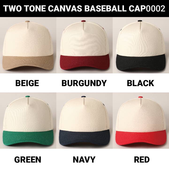 Fashion City - Wholesale Baseball Cap - Unisex - Custom Embroidery Plain Two Tone Canvas Cotton Baseball Cap