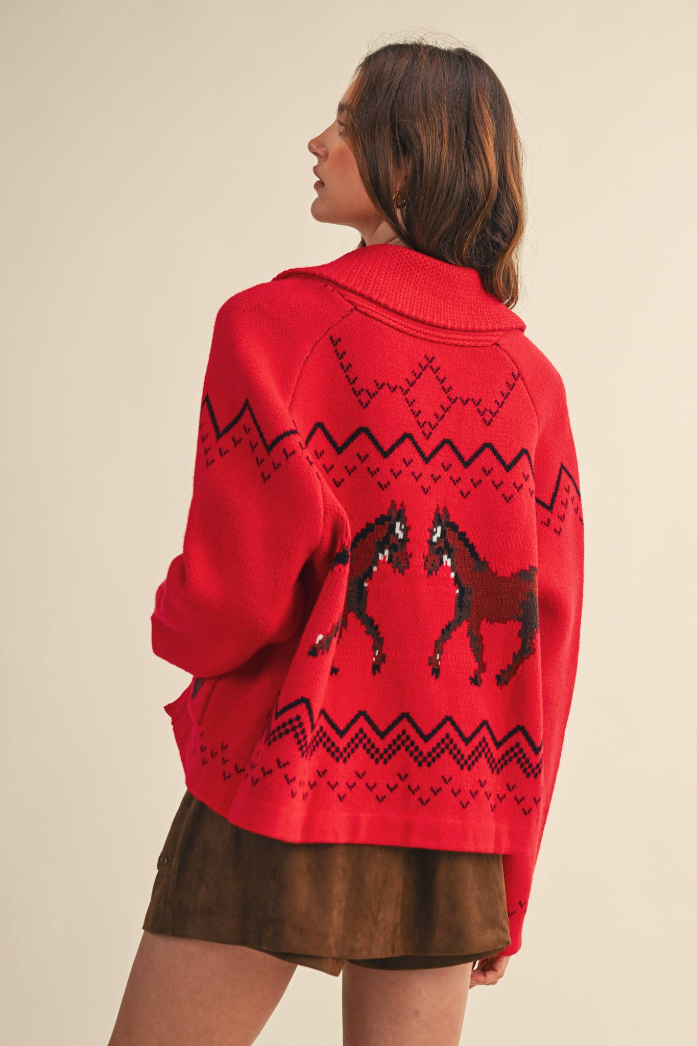 &MERCI - Wholesale Cardigan - Women's - HORSE KNIT SWEATER CARDIGAN MSW1080755