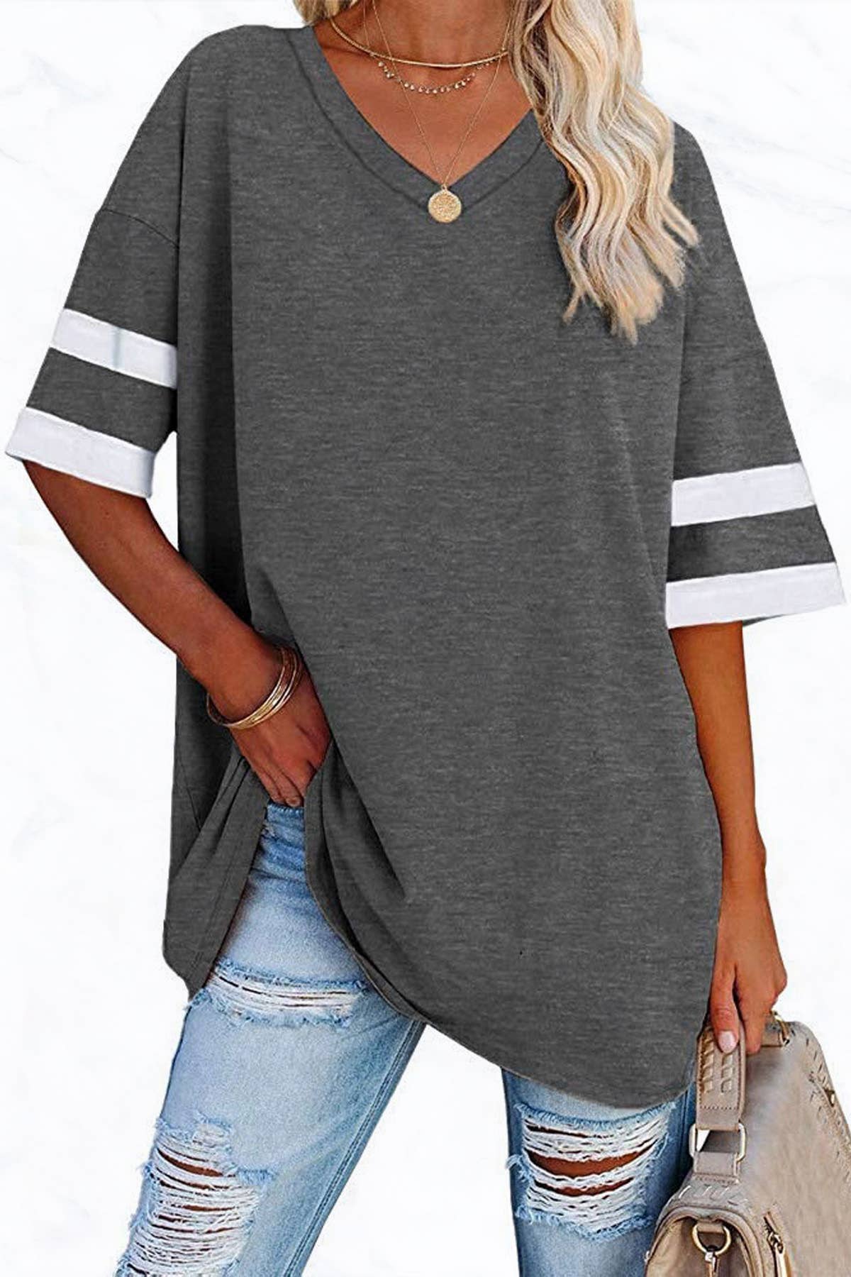 Suzie Q USA - Vente Tunique – femme - Tunique en coton col V à manches mi-longues18