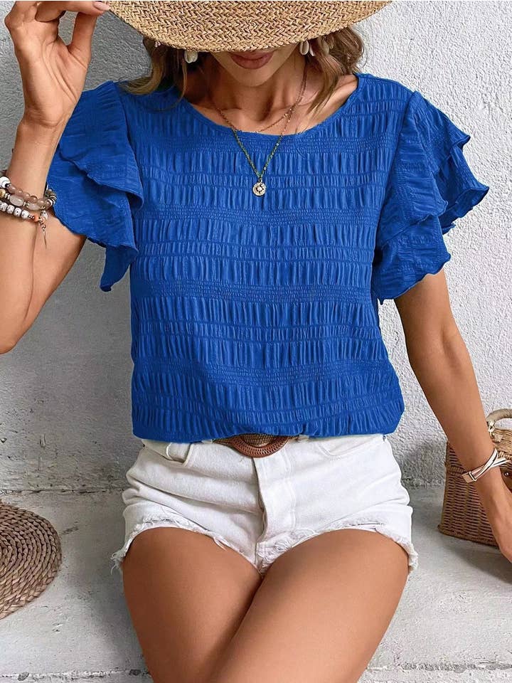 Miss Sparkling - Wholesale Blouse - Women's - Textured ruffle sleeve blouse