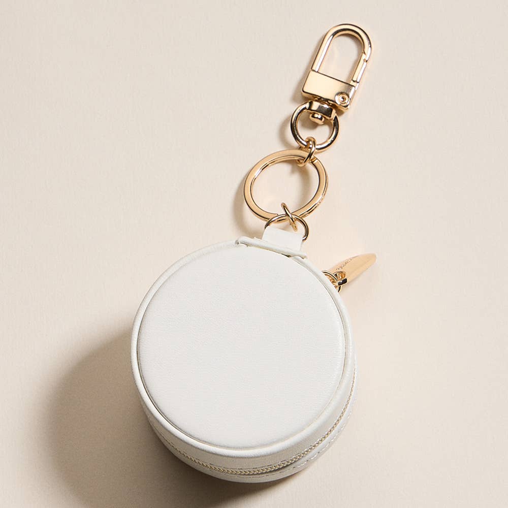 Sensibling Corp. - Wholesale Jewelry Box/Organizer - Floral Pattern Printed Round Shaped Travel Jewelry Case Keychain / Bag Charm3