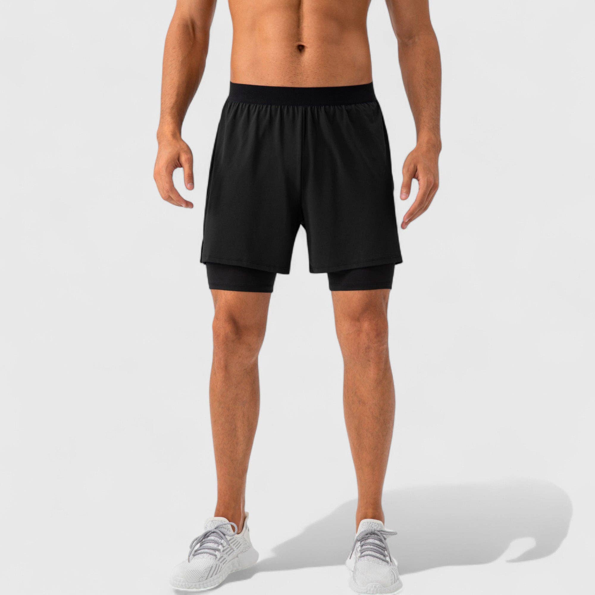 Active by Anna-Kaci - Wholesale Athletic Shorts - Men's - Men's 2-in-1 Training Shorts with Inner Compression Layer an8