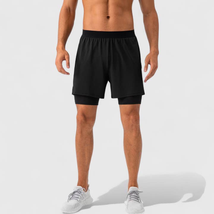 Active by Anna-Kaci - Wholesale Athletic Shorts - Men's - Men's 2-in-1 Training Shorts with Inner Compression Layer an8