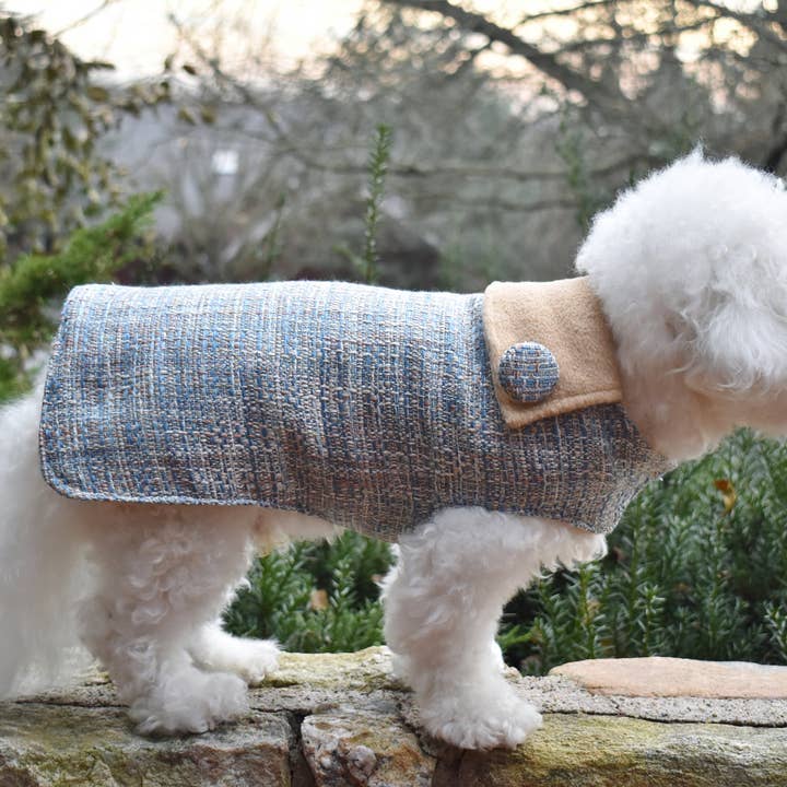 Blue Textured Warm Dog Coat - Made USA for wholesale by Sassy Dog Fashions